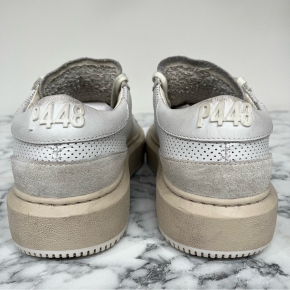 P448 Aerial Sneakers Perforated White Leather Woman’s Size 38 US 7.5/8 - Picture 6 of 11